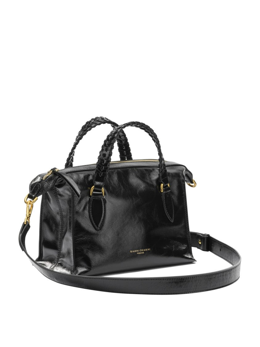 Gianni Chiarini Rectangular Leather Handbag With Braided Handles And Gold-Tone Accents