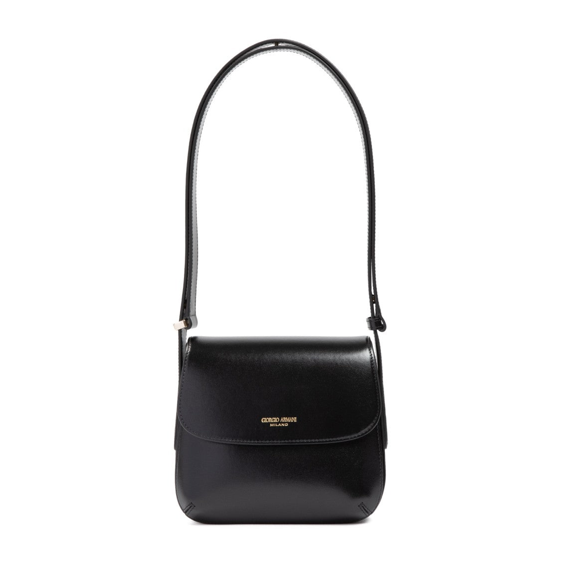 Giorgio Armani Structured Black Leather Shoulder Bag With Pleated Detailing