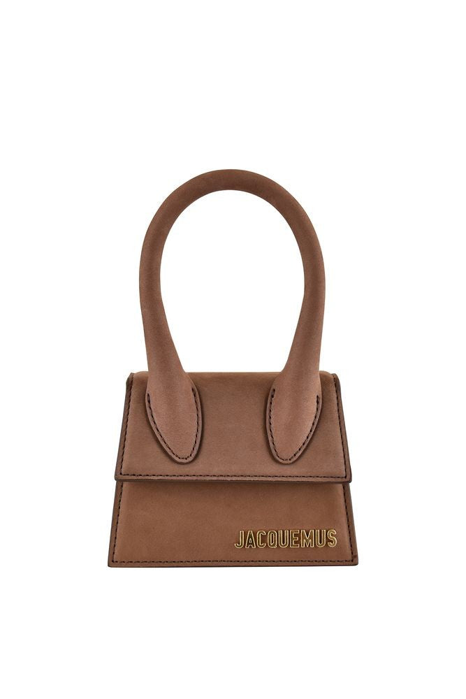 Jacquemus Trapezoidal Brown Suede Mini Bag With Gold Detail