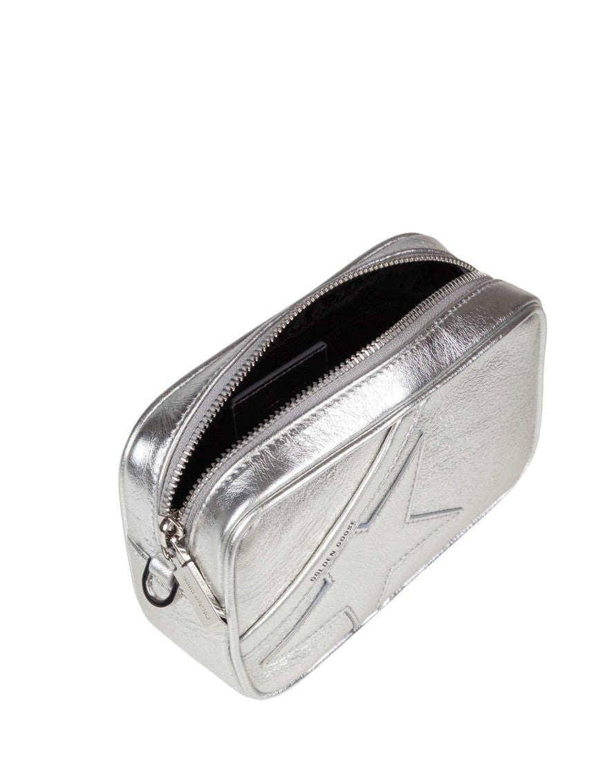 Golden Goose Mini Star Bag In Laminated Silver Leather With Embossed Detail