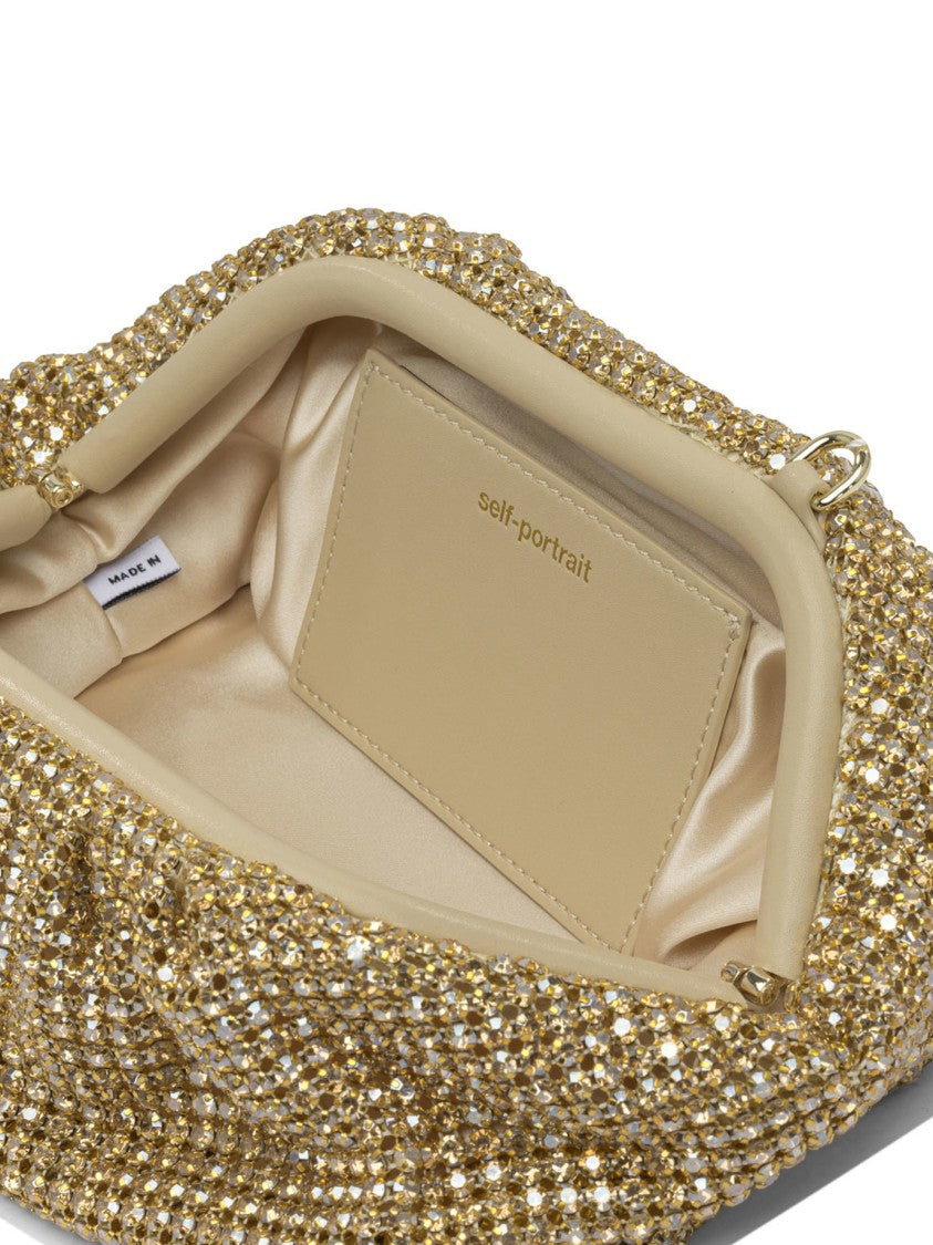Self-Portrait Gold Chainmail Evening Clutch With Elegant Gathered Design