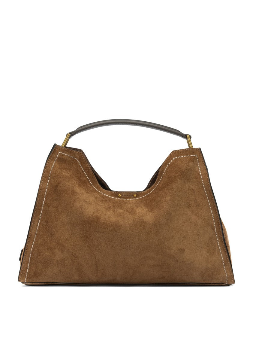 Gianni Chiarini Trapezoidal Suede Shoulder Bag With Gold-Tone Accents