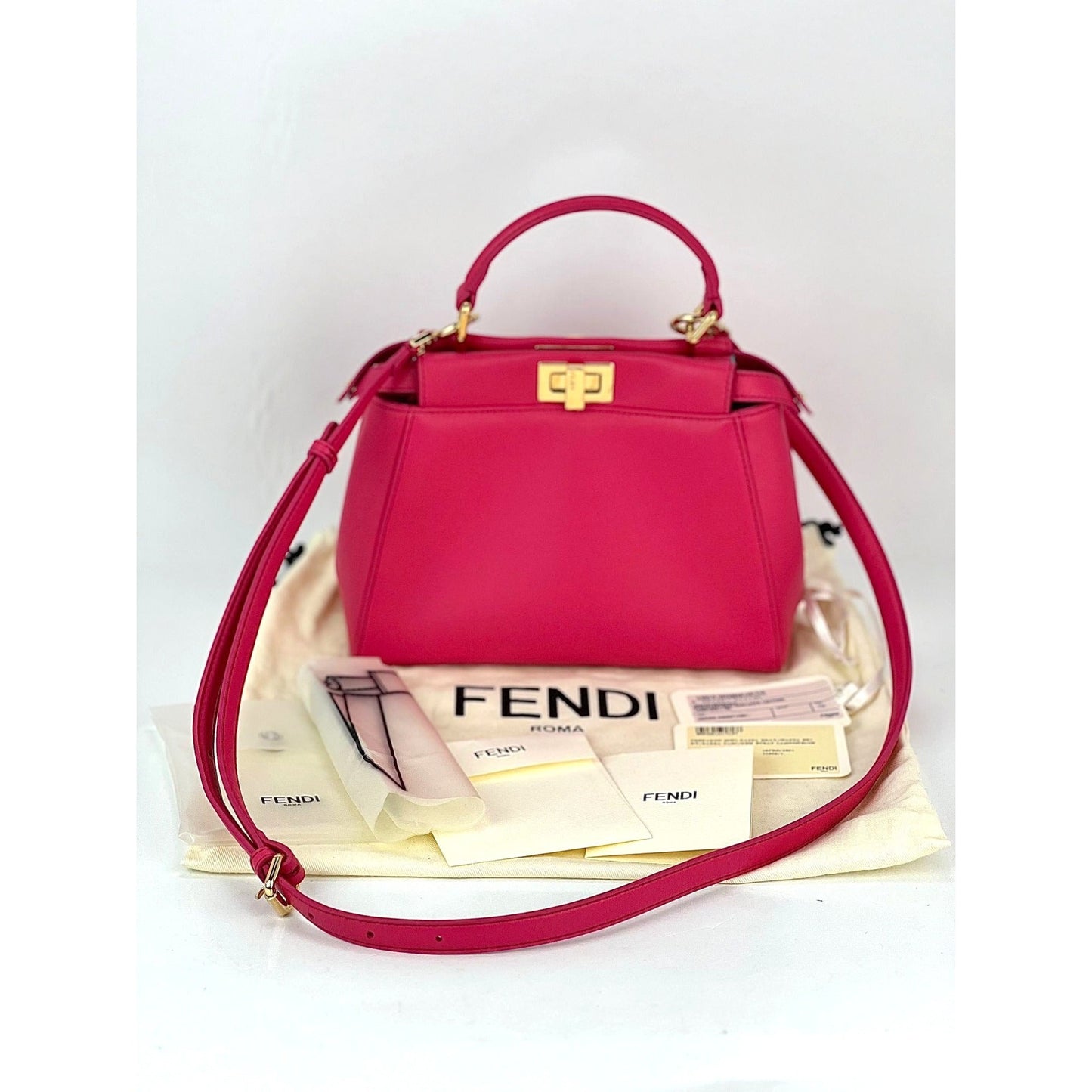 FENDI Mini Peekaboo Pink Leather Handbag