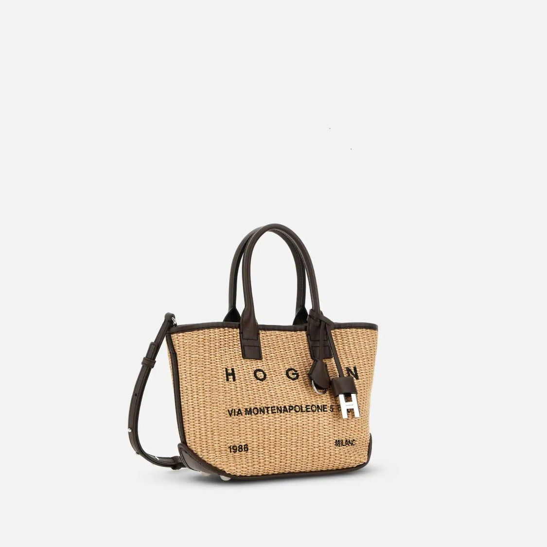 Hogan Beige Address Shopping Mini Raffia Shopping Bag