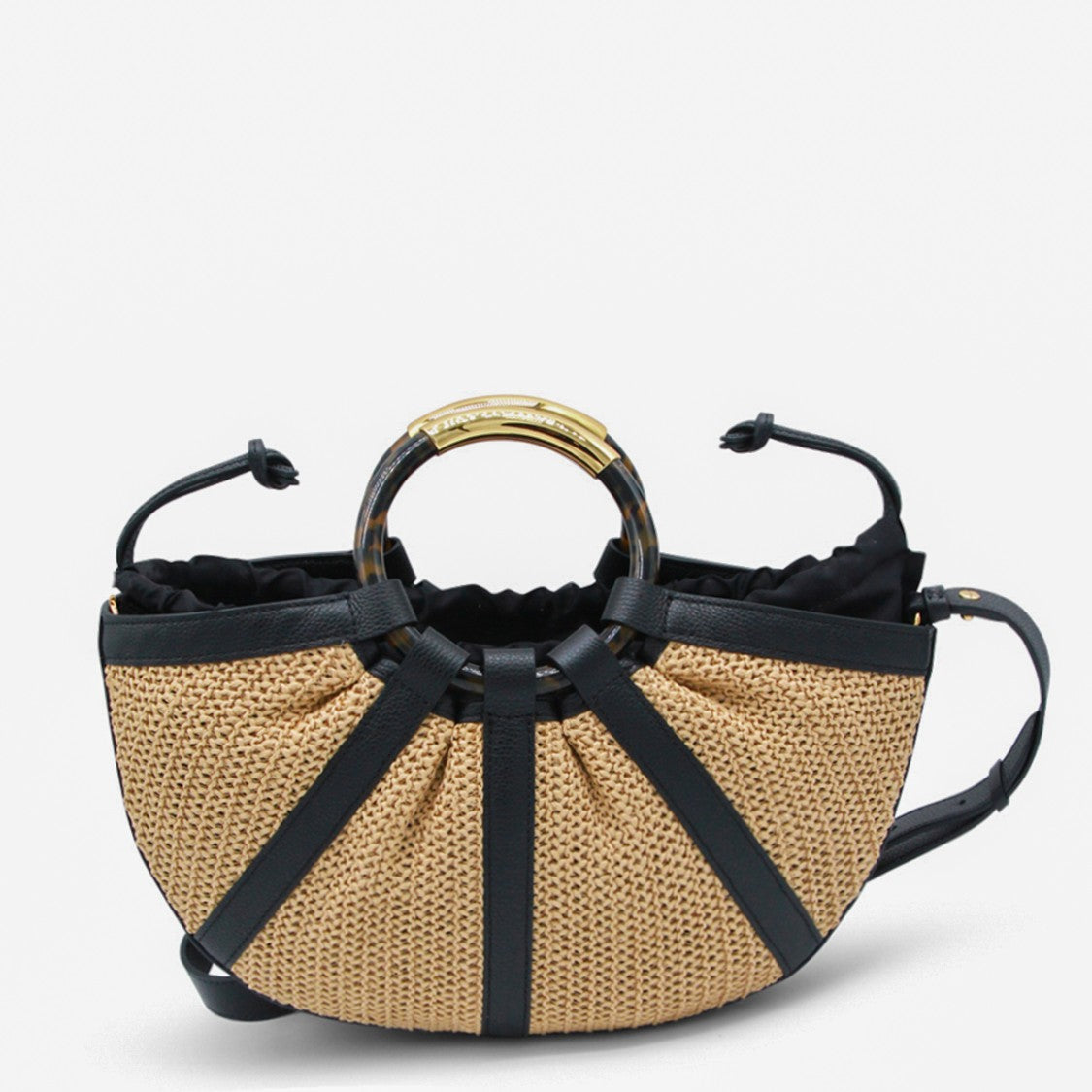 Coccinelle Semi-Circular Woven Bag With Tortoiseshell Accents