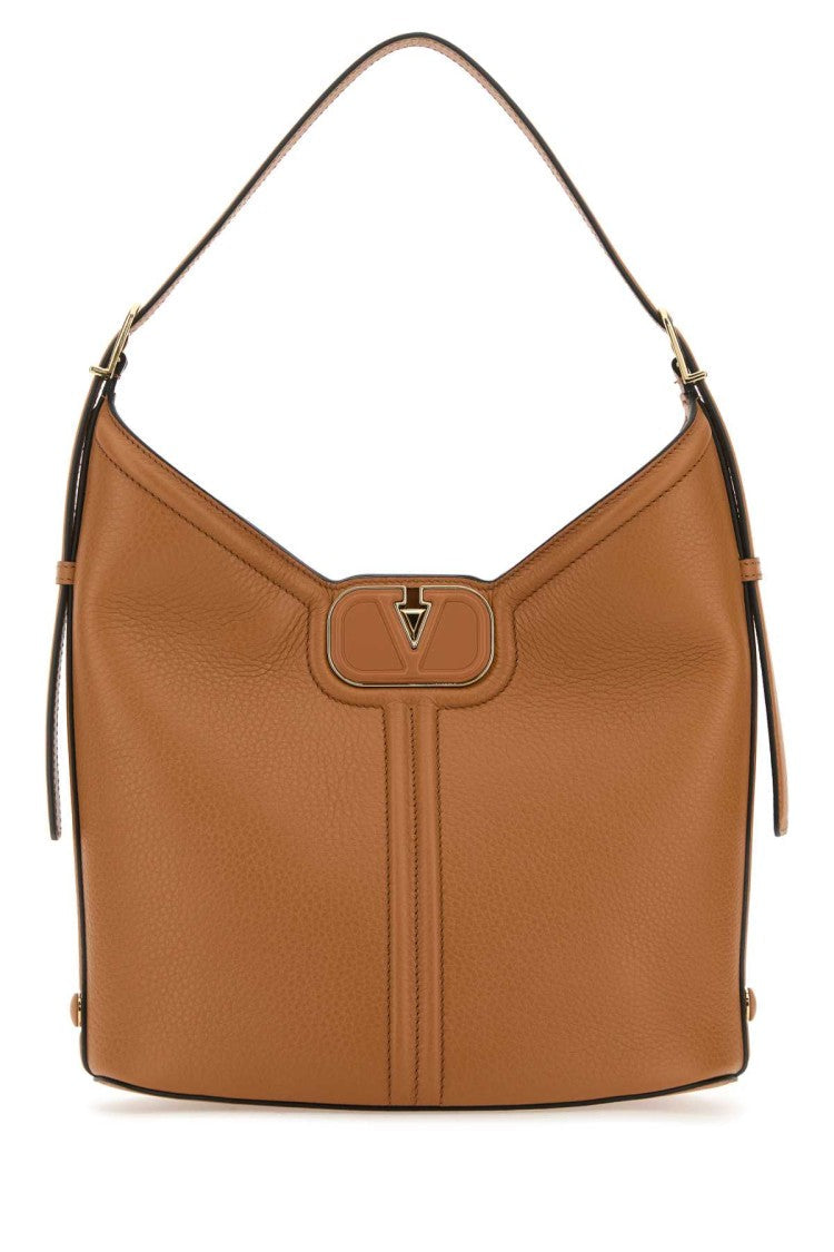 Valentino Garavani Camel Leather Vlogo Handbag