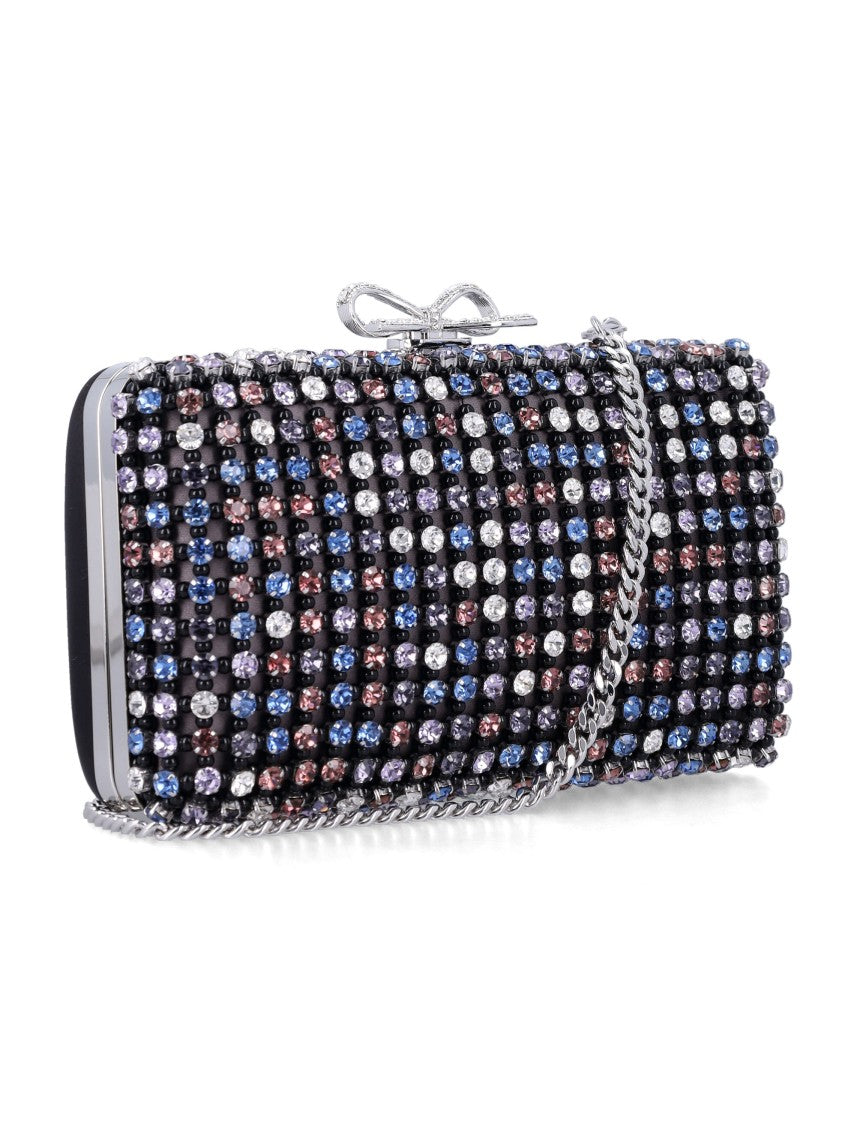 Self-Portrait Multi Crystal Chainmail Clutch With Silver Bow Clasp