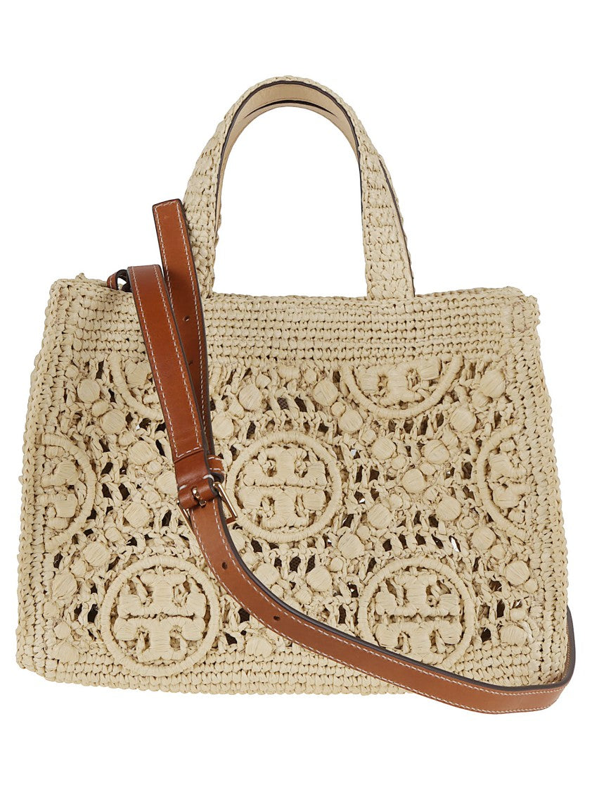 Tory Burch T Monogram Raffia Square Tote