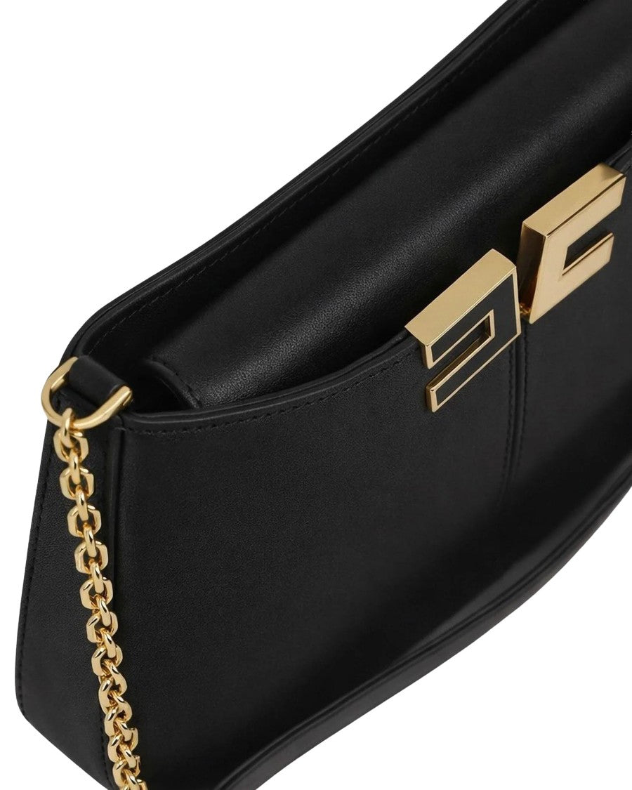 Elisabetta Franchi Structured Black Shoulder Bag With Gold Logo Detail