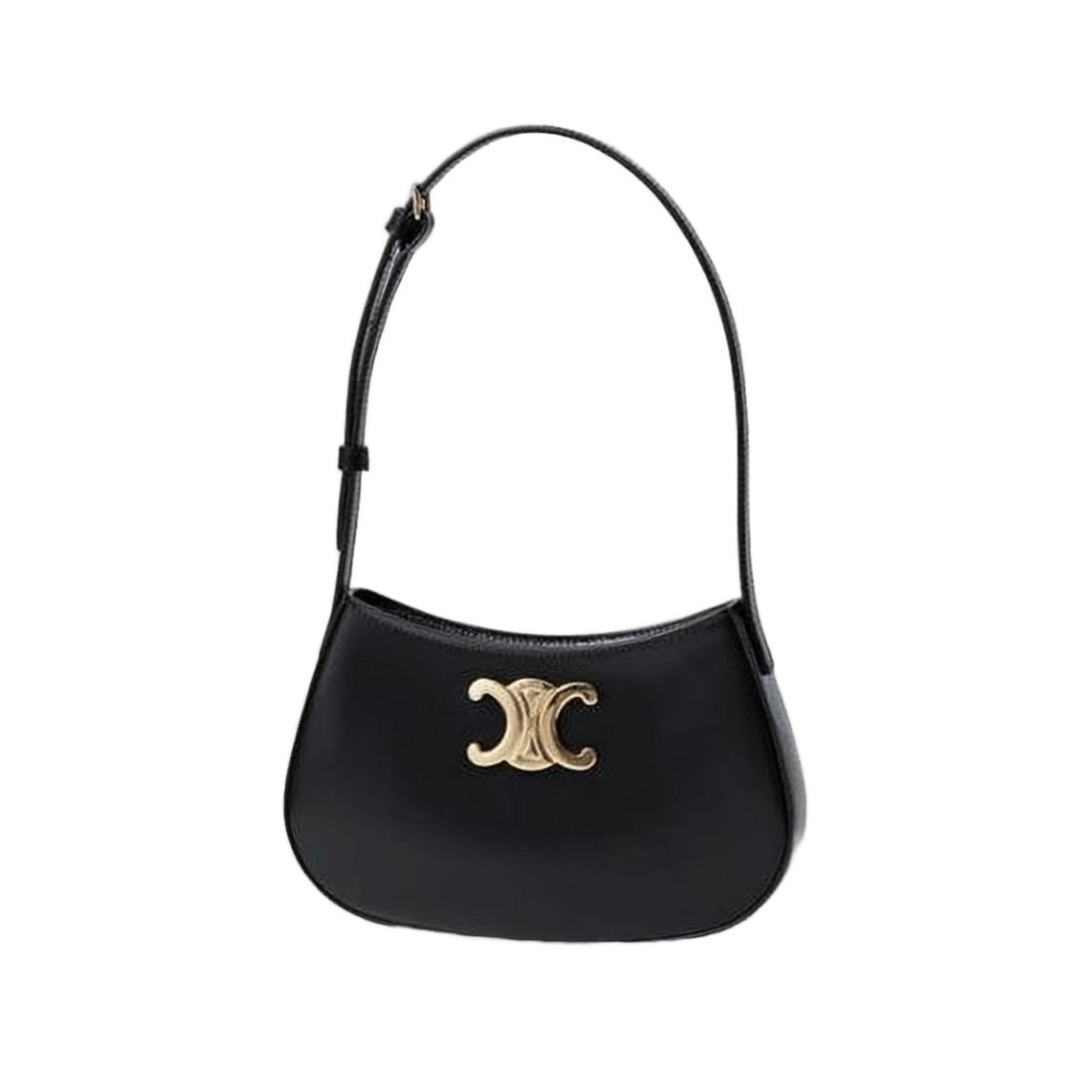Celine Curved Minimalist Black Calf Leather Shoulder Bag