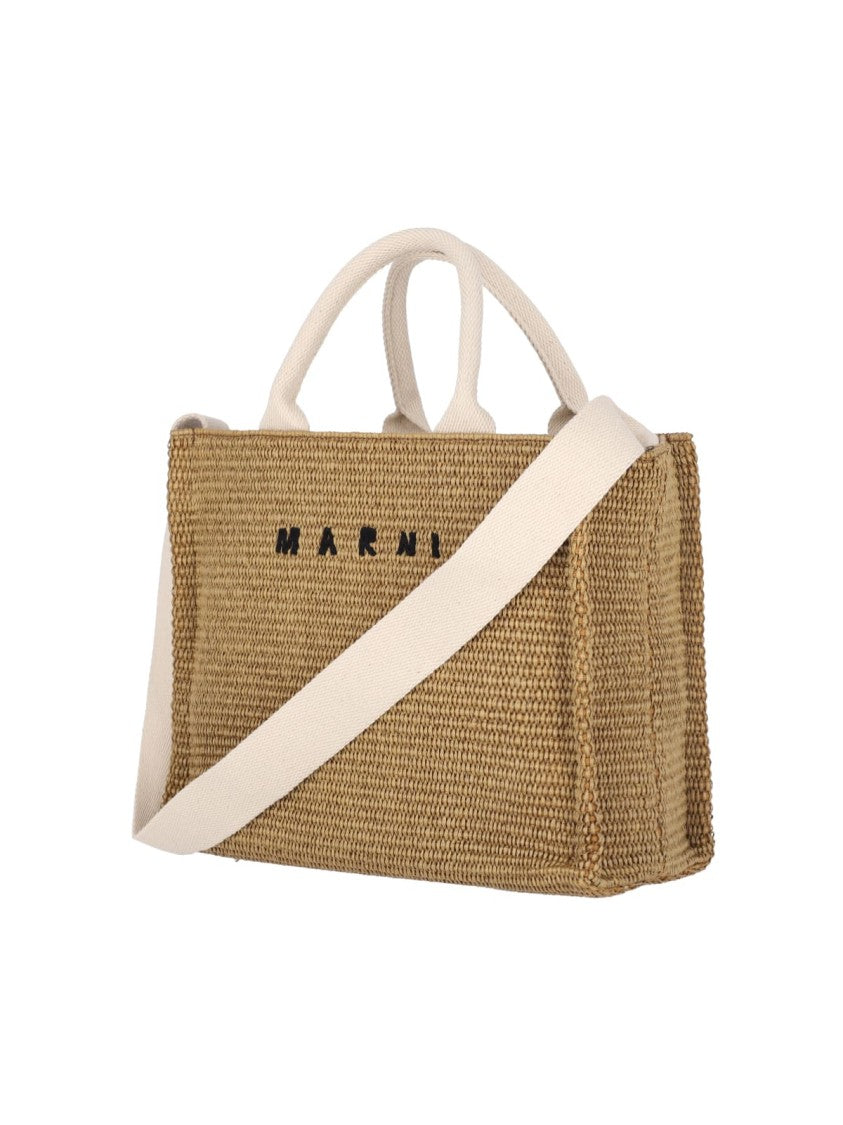 Marni "East/West" Small Tote Bag, In Brown Cotton Blend