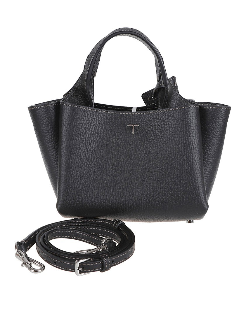 Tod's Textured Calfskin Handbag With Embossed Logo