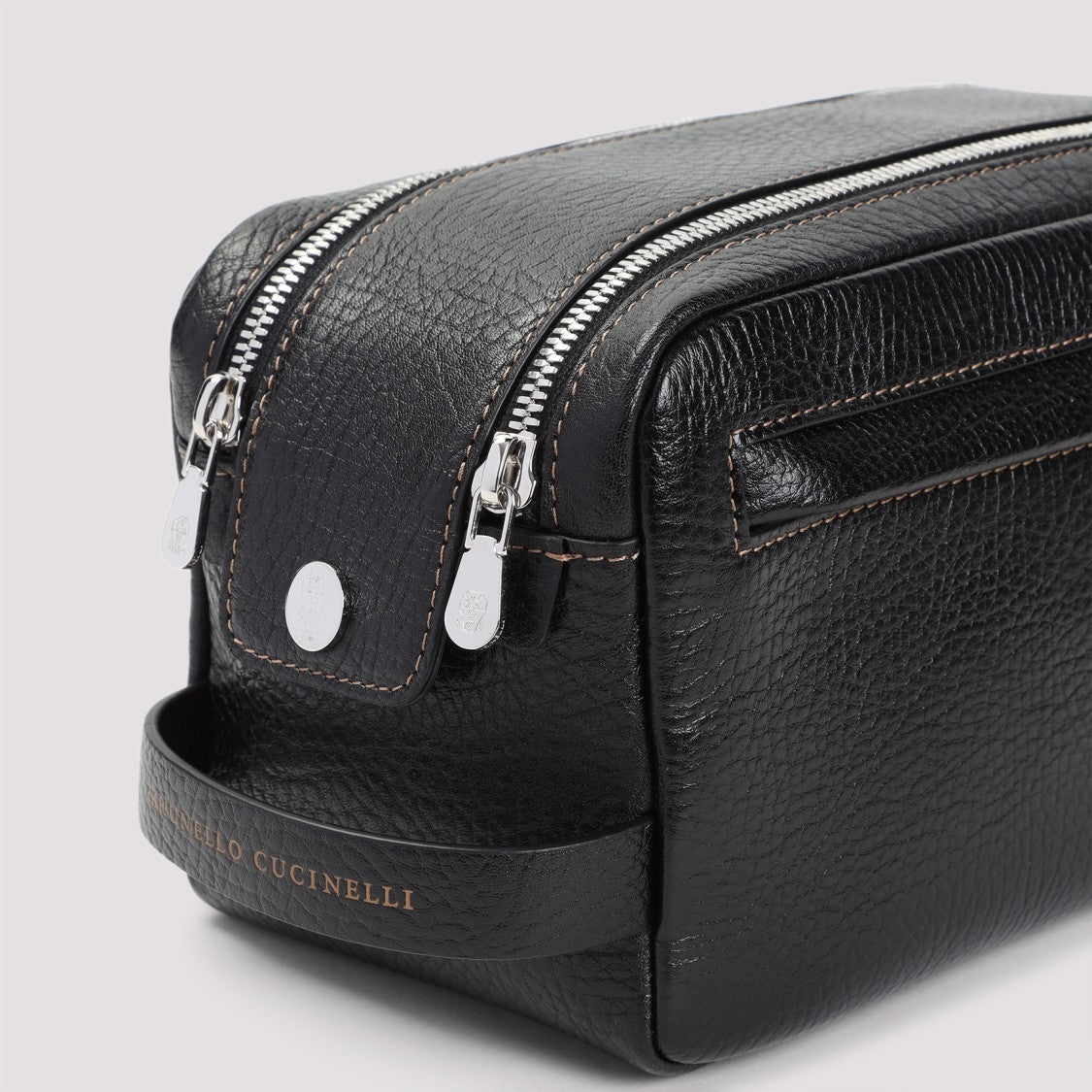 Brunello Cucinelli Rectangular Grained Leather Bag With Zip Closure