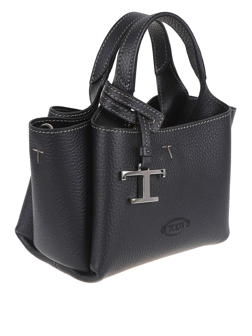 Tod's Textured Calfskin Handbag With Embossed Logo