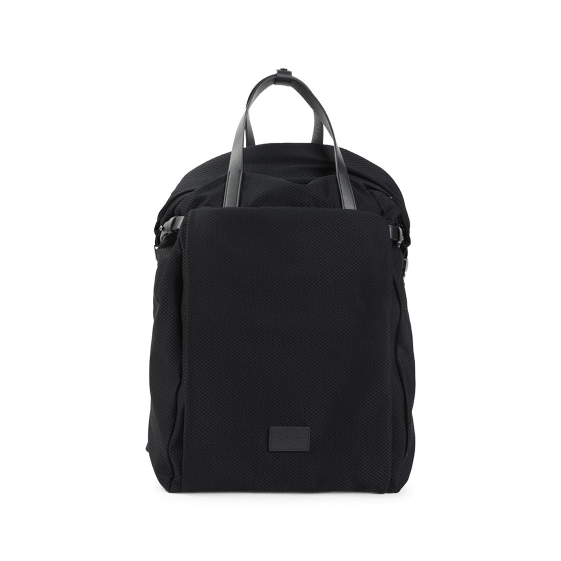 Giorgio Armani Structured Black Bucket Bag With Textured Fabric And Leather Accents