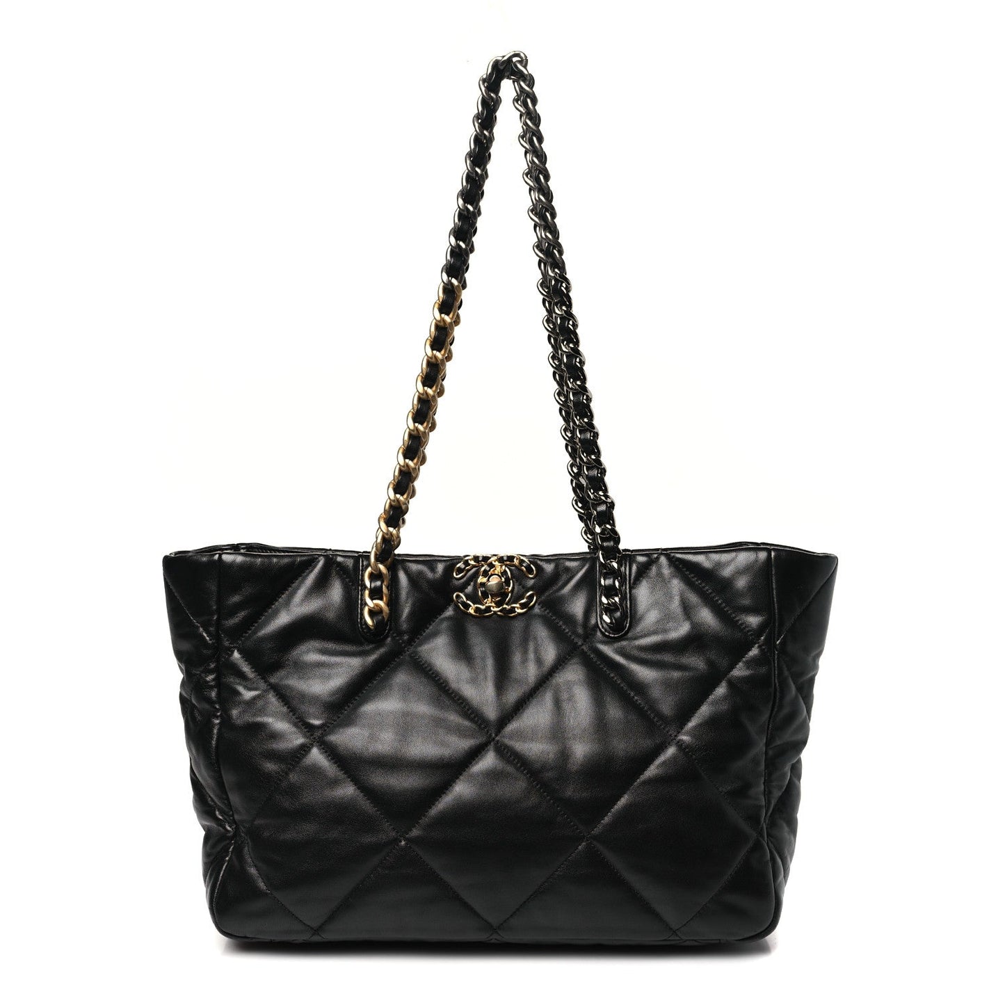 Lambskin Quilted Chanel 19 East West Shopping Bag Black