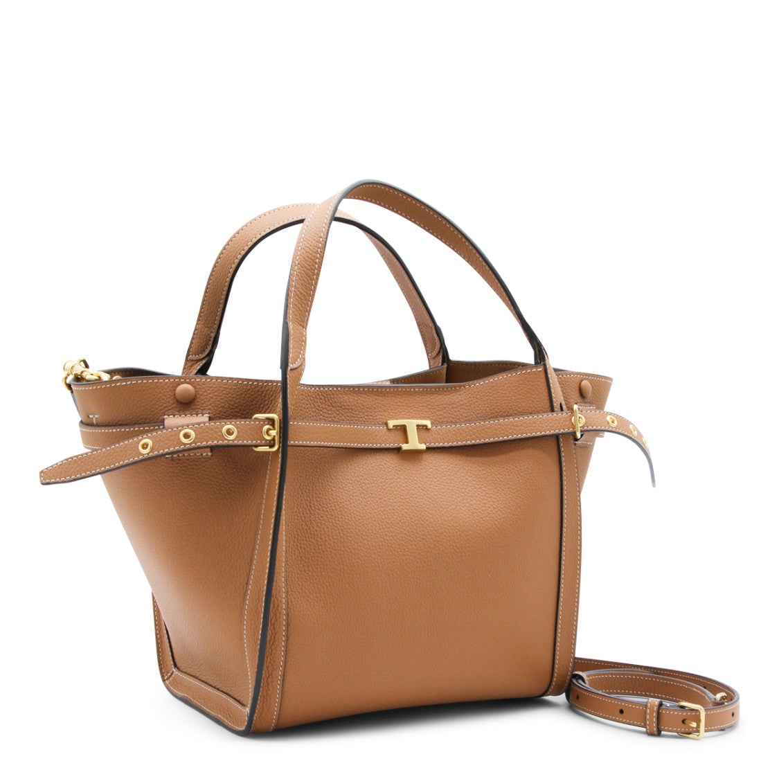 Tod's Structured Brown Leather Tote With Gold Hardware