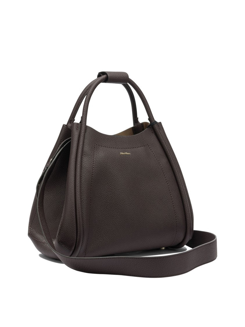 Max Mara Structured Bordeaux Leather Handbag With Gold-Tone Accents