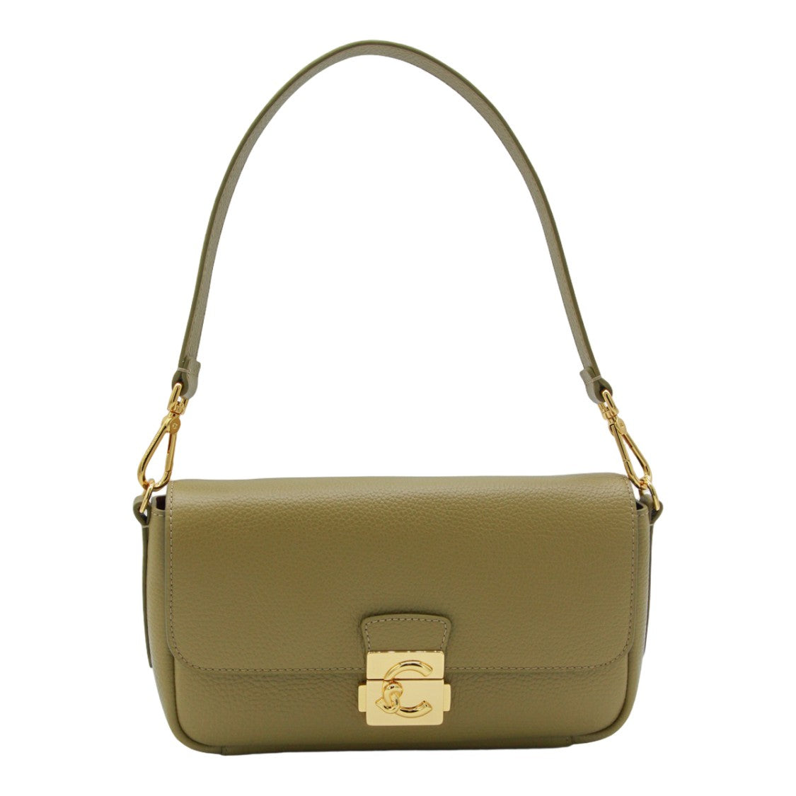 Coccinelle Structured Green Handbag With Gold-Tone Clasp