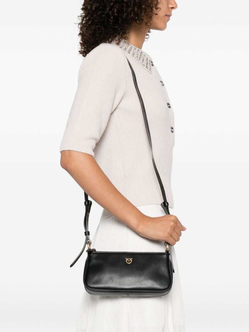 Pinko Rectangular Black Leather Shoulder Bag