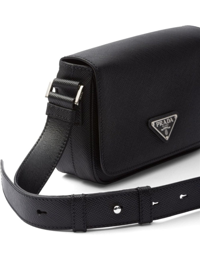 Prada Saffiano Enamel Triangle Logo Flap Shoulder Bag