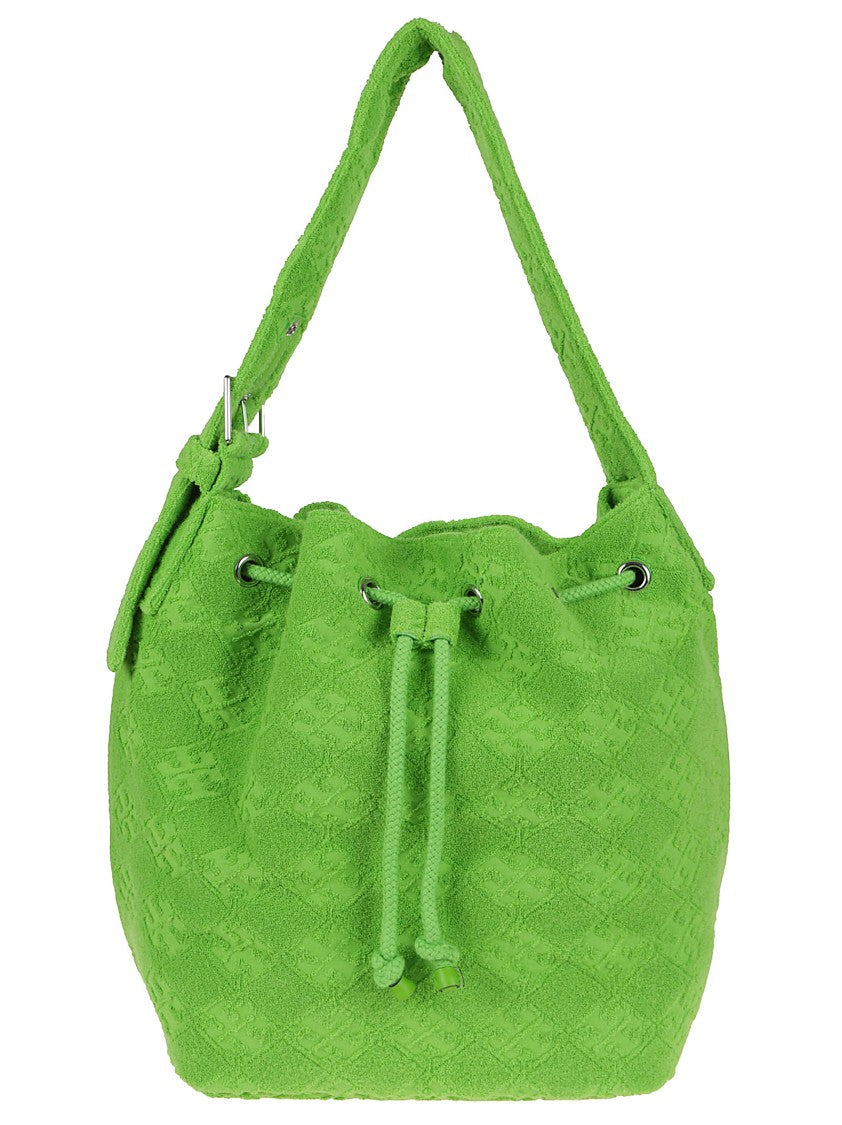 Tory Burch Textured Green Crossbody Bag With Leather Accents