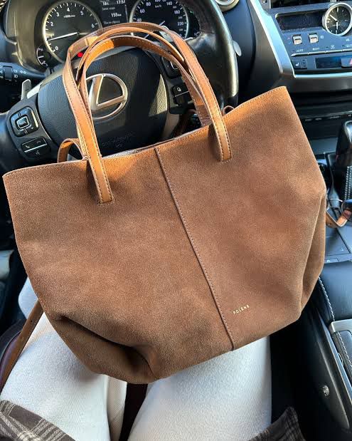 P-O-L-È-N-E Cyme Suede Leather Handbag – Premium Women Bag (Mustard Brown)