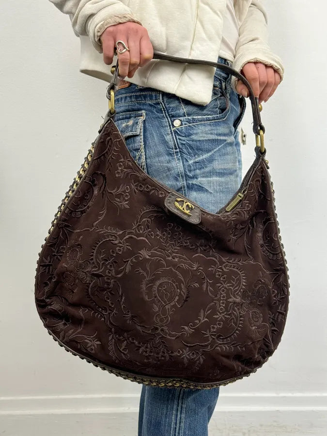 AW2007 Cavalli Brown Embroided Chain Handle Bag