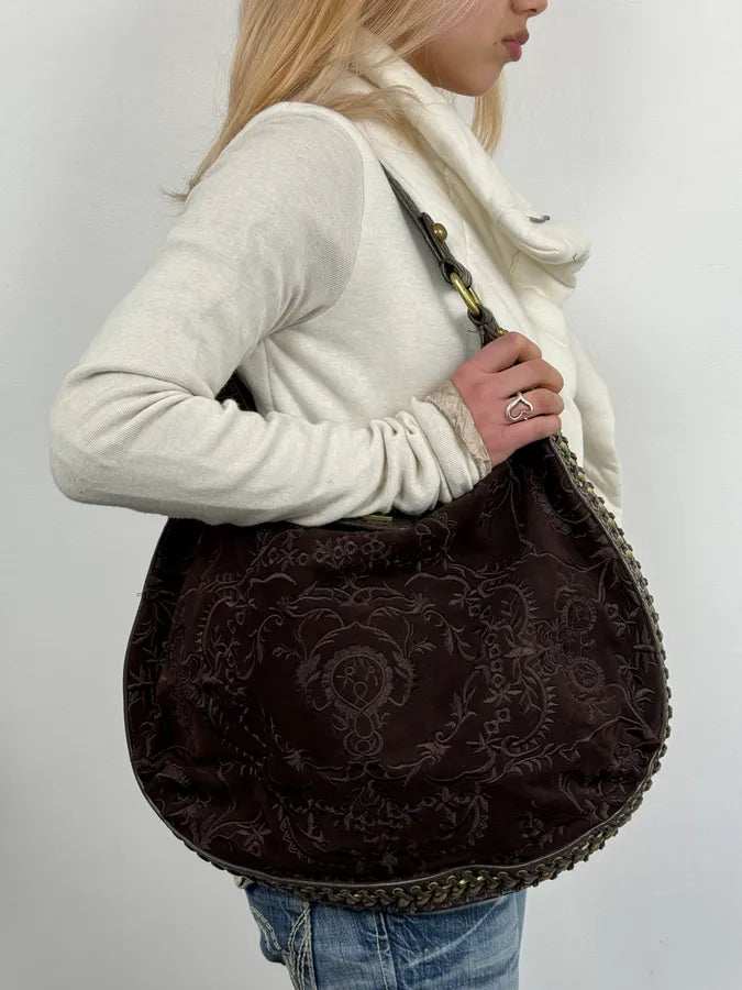 AW2007 Cavalli Brown Embroided Chain Handle Bag