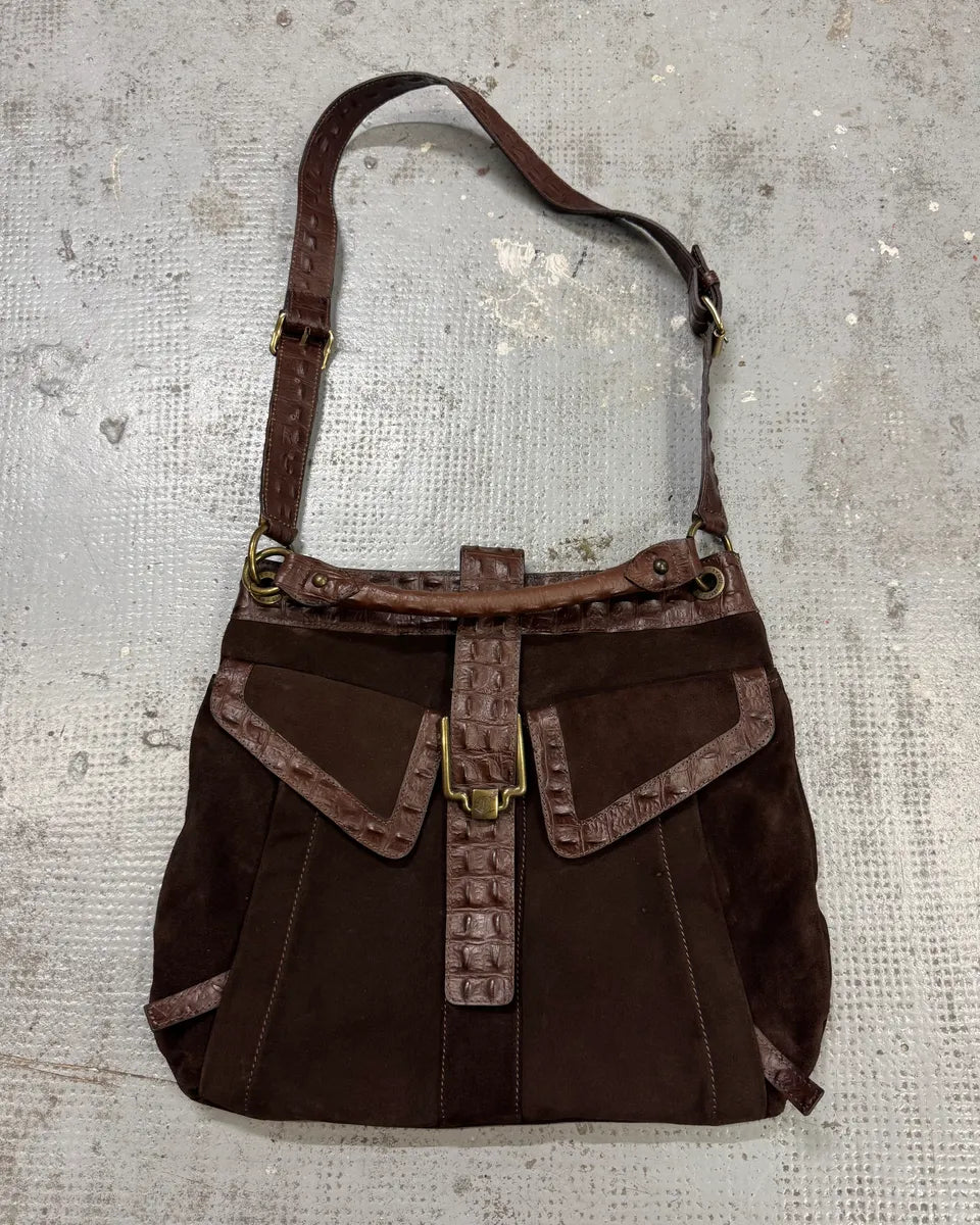 AW2008 Cavalli Crocodile Effect Leather Brown Shoulder Bag