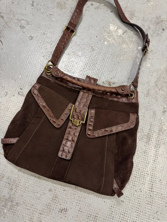 AW2008 Cavalli Crocodile Effect Leather Brown Shoulder Bag