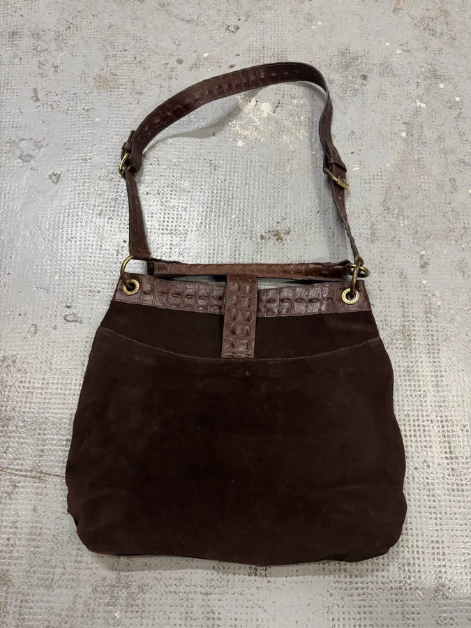 AW2008 Cavalli Crocodile Effect Leather Brown Shoulder Bag