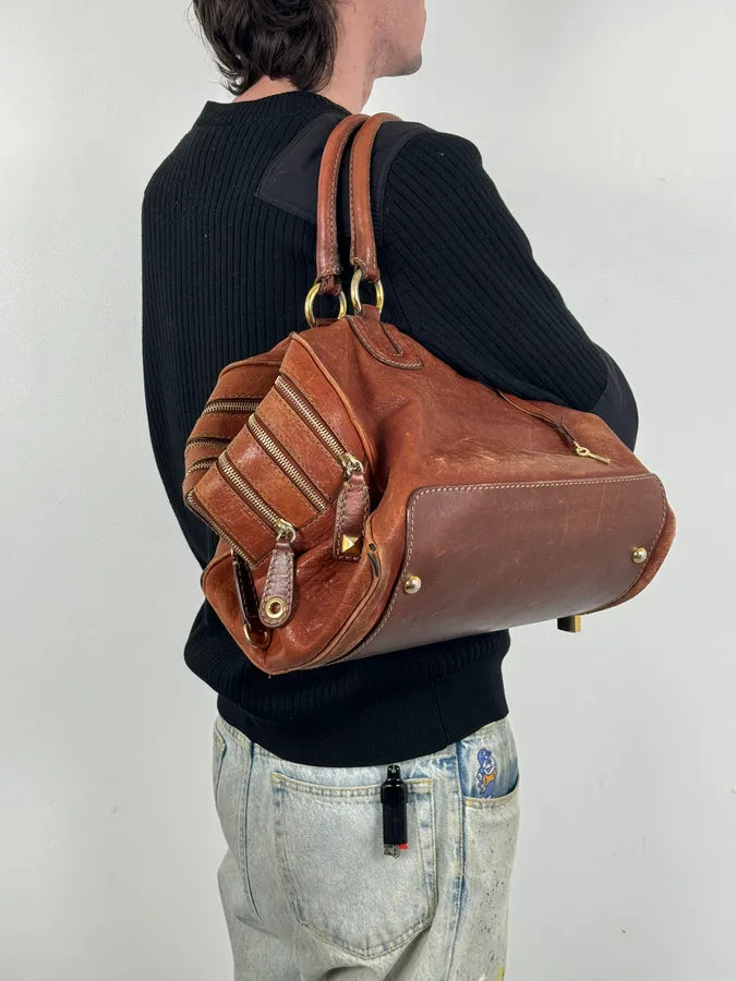 AW2010 Dolce & Gabbana Brown Multi Zip Leather Lily Bag