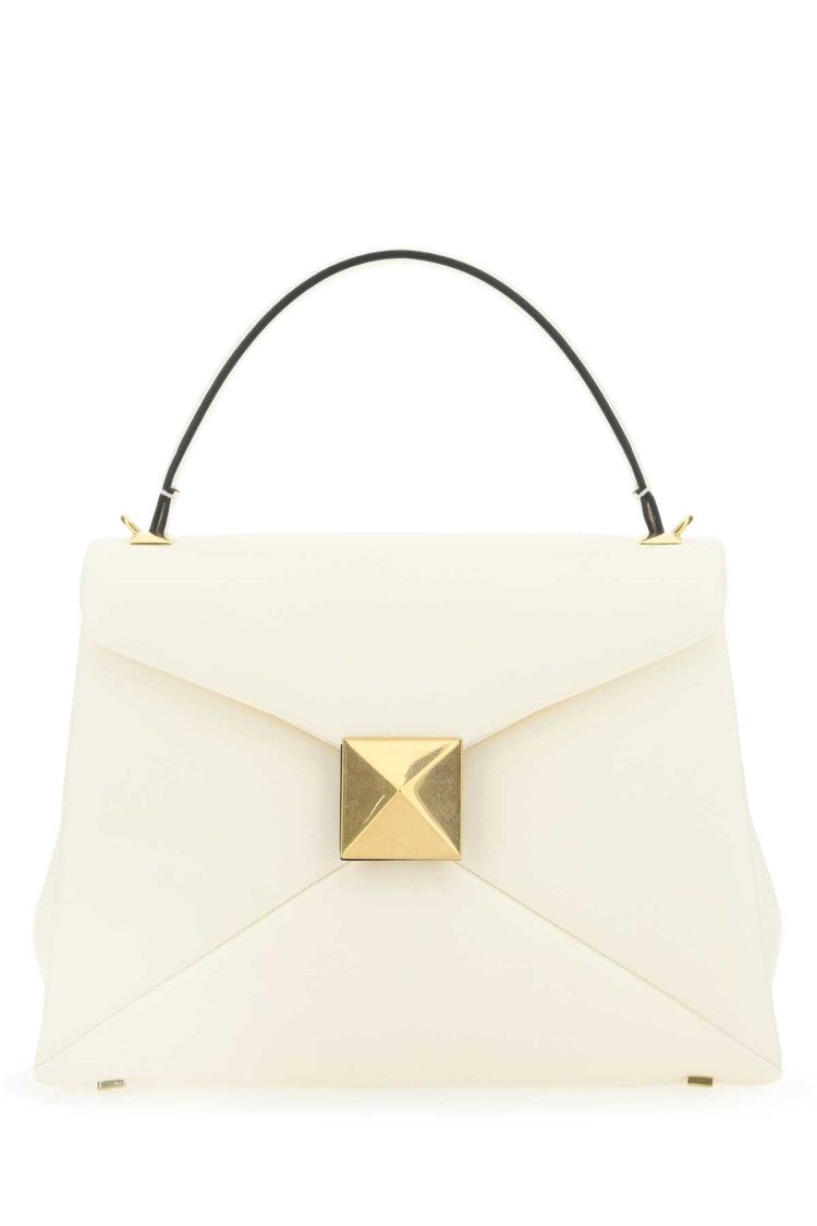 Valentino Garavani Structured White Leather Shoulder Bag With Geometric Clasp