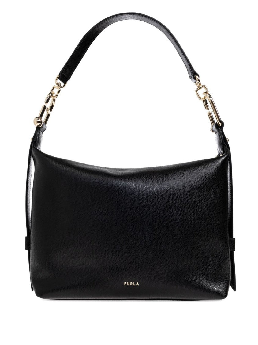 Furla Rectangular Leather Handbag With Gold Hardware Accents