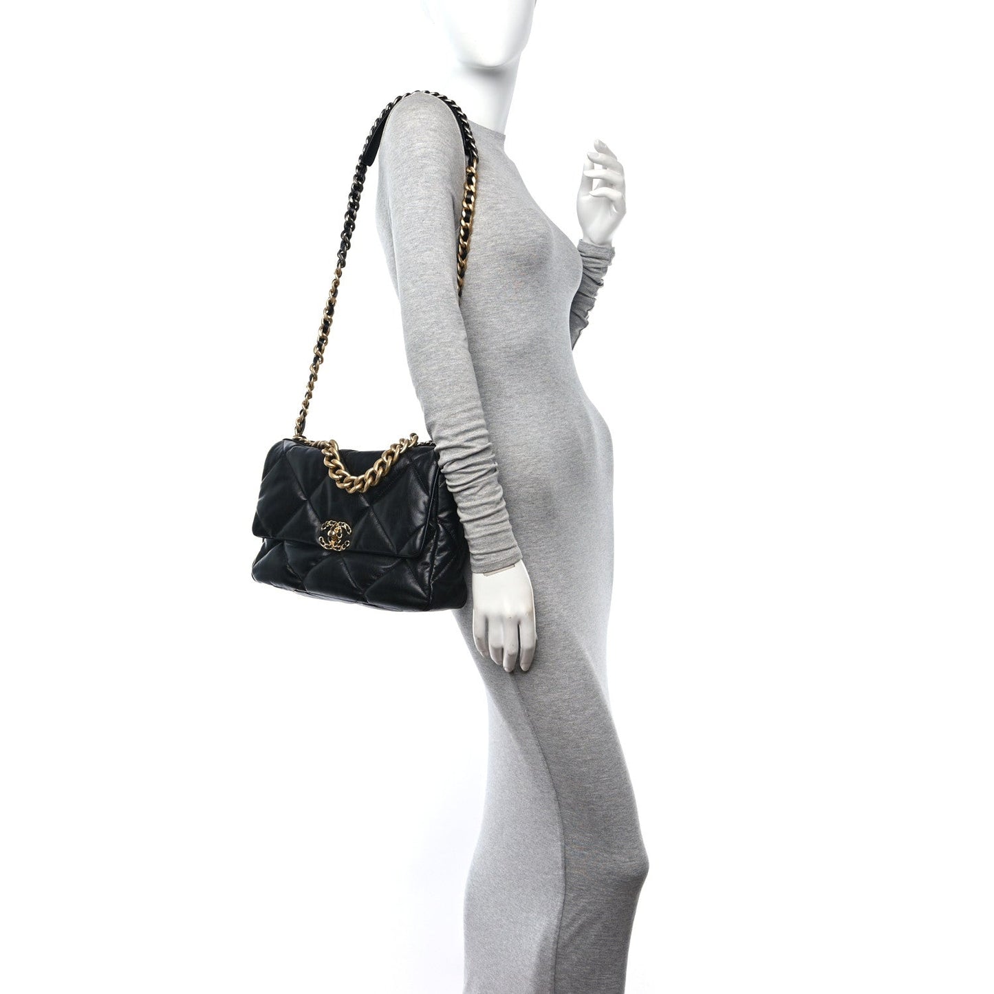 Lambskin Quilted Large Chanel 19 Flap Black