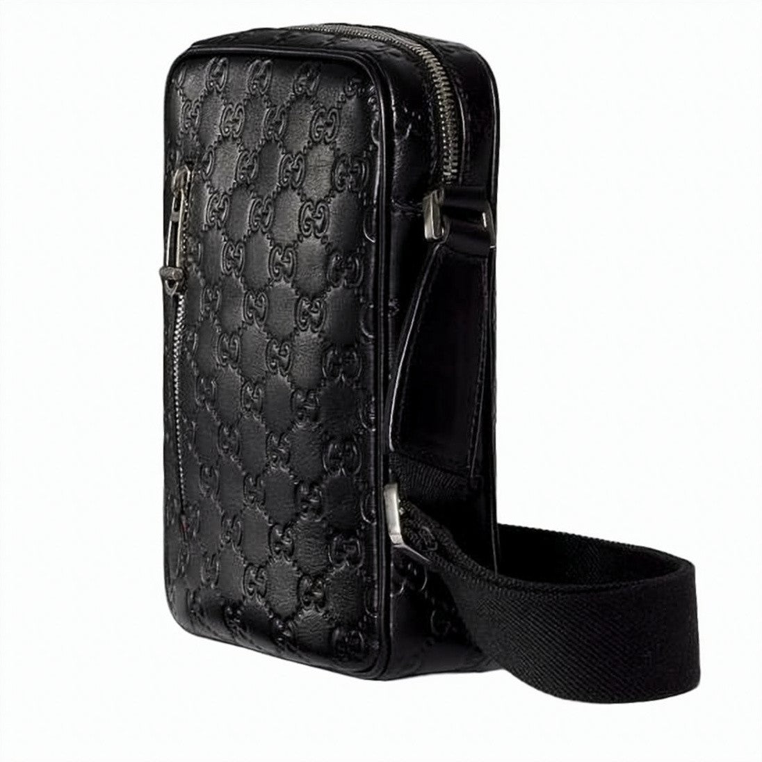 Gucci Compact Black Leather Crossbody Bag With Gg Emblem
