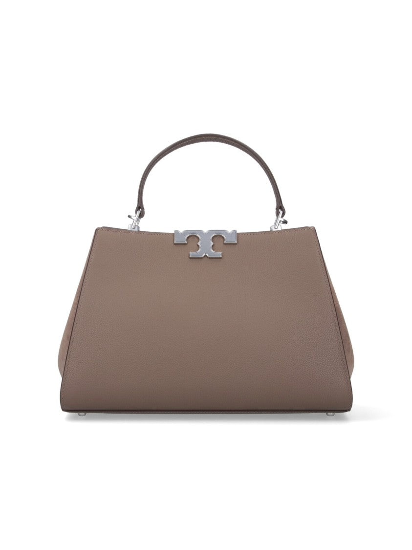 Tory Burch Spacious Pebbled Leather Handbag With Suede Accents