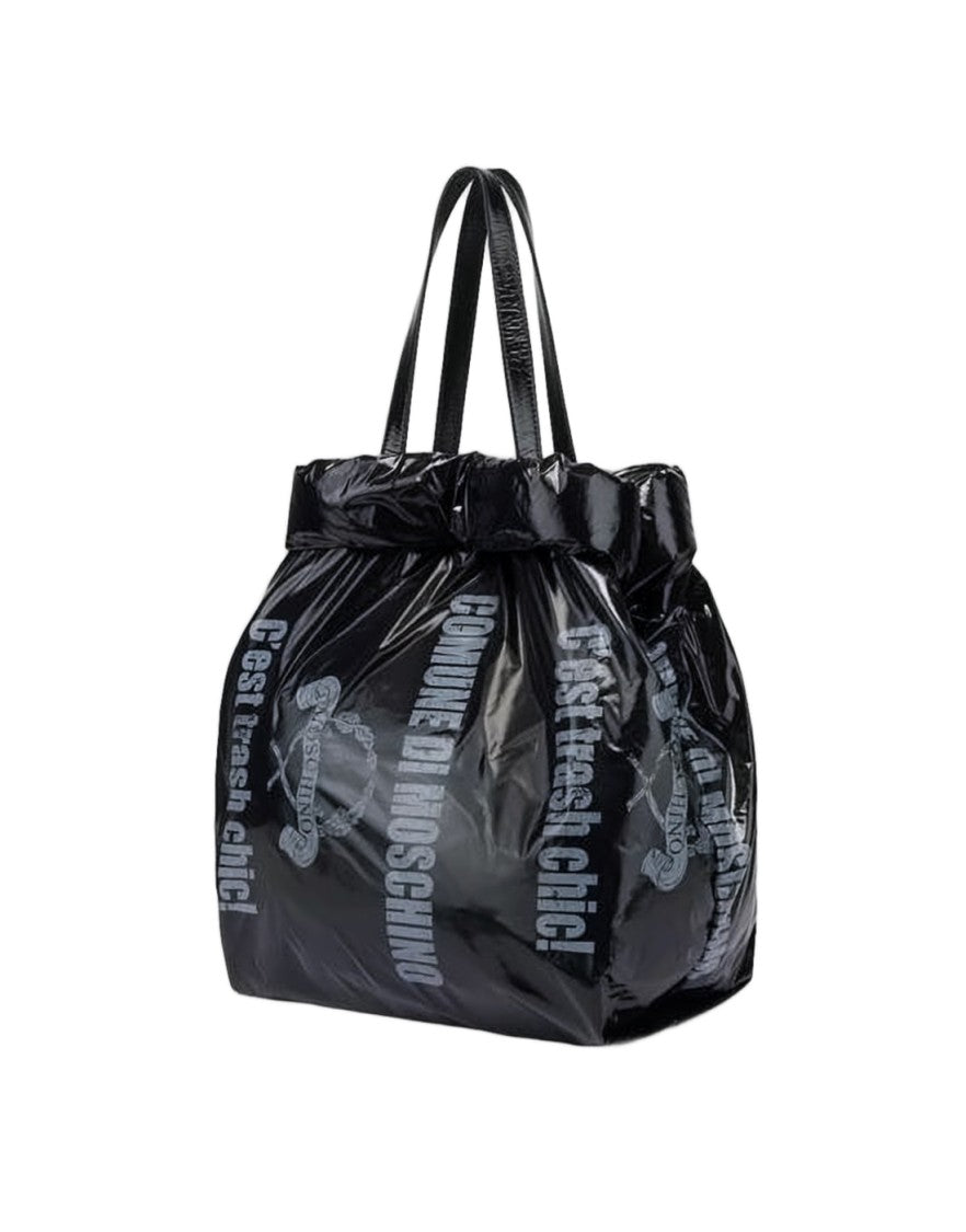 Moschino Puffy Black Shoulder Bag With Crinkled Finish