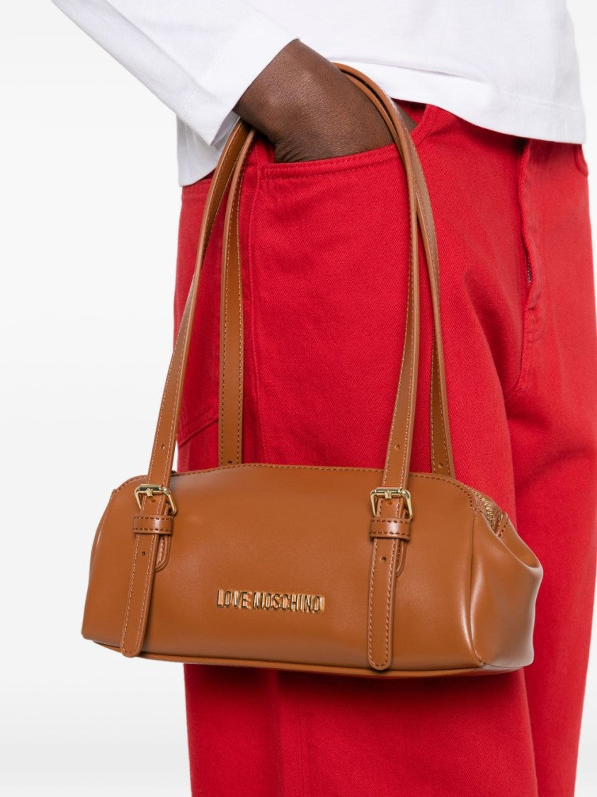 Love Moschino Structured Brown Shoulder Bag With Gold-Tone Accents