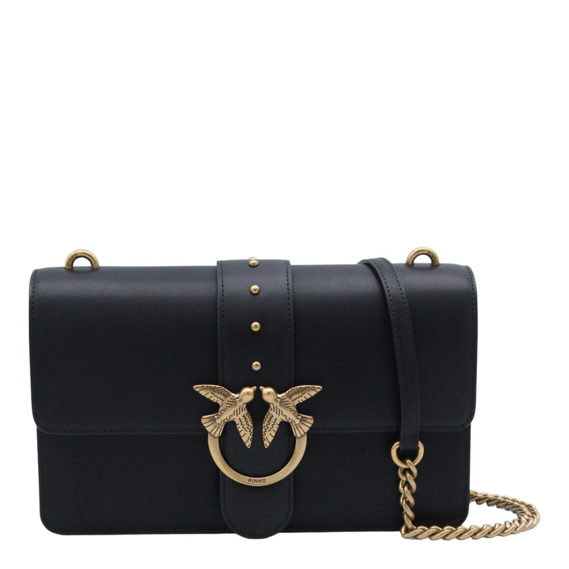Pinko Rectangular Black Bag With Gold-Tone Bird Clasp