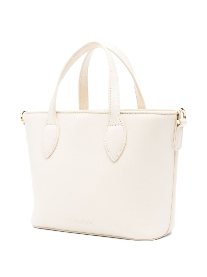 Love Moschino Structured Avorio Handbag With Heart Emblem