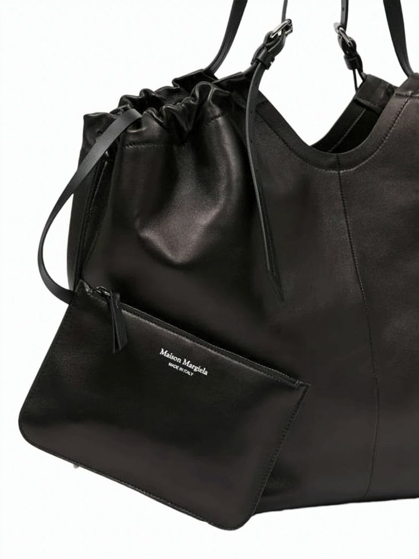 Maison Margiela Spacious Drawstring Tote Bag In Natural Leather