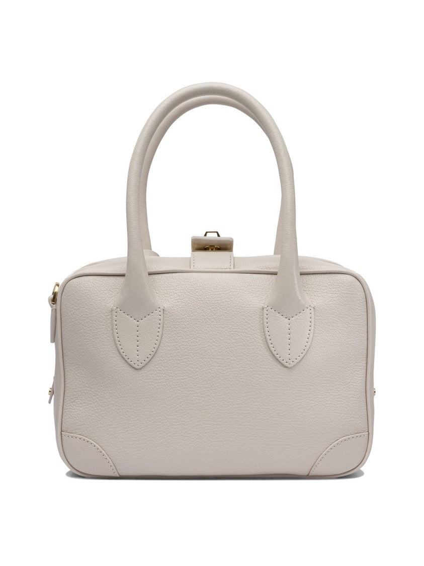 Golden Goose Structured White Goat Leather Handbag With Double Zipper Closure
