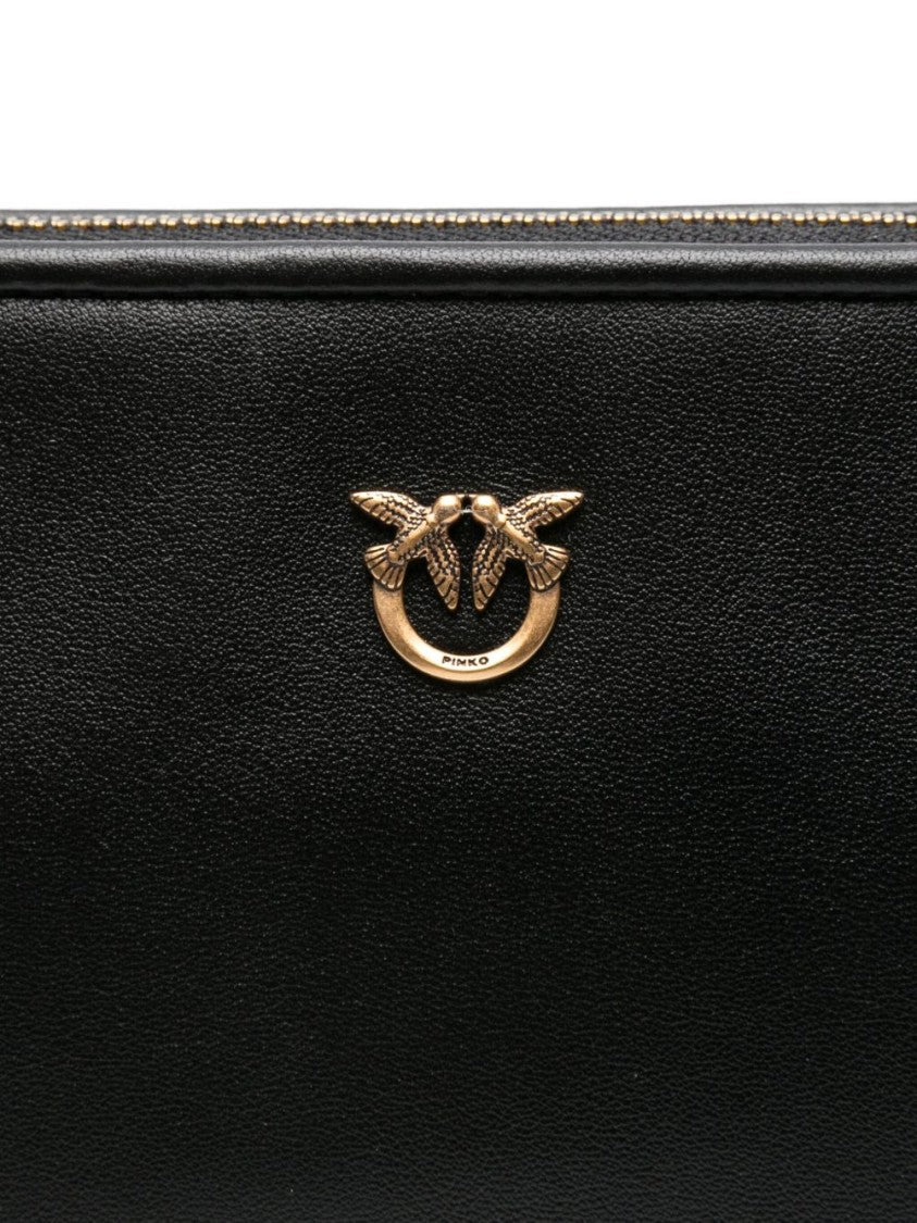Pinko Rectangular Black Leather Shoulder Bag
