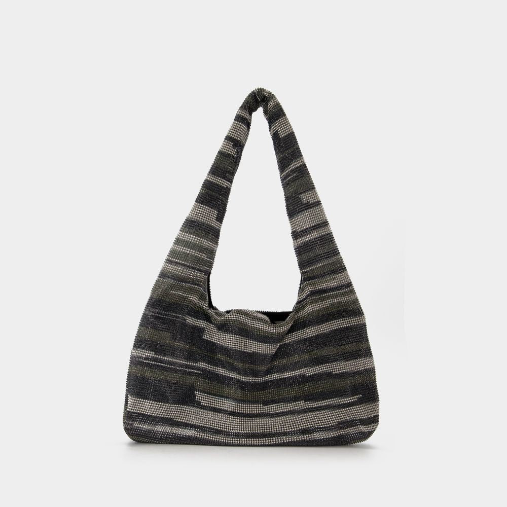 Kara Crystal Mesh Armpit Hobo Bag  - Black Stripes - Strass