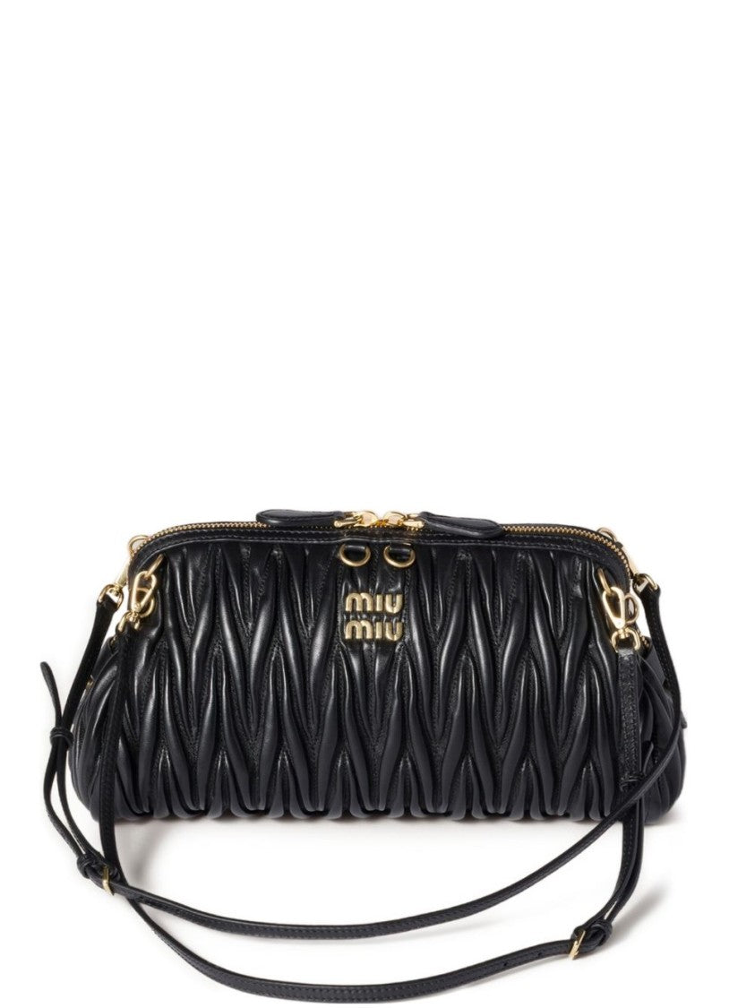 Miu Miu Ruched Pattern Shoulder Bag In Textured Leather