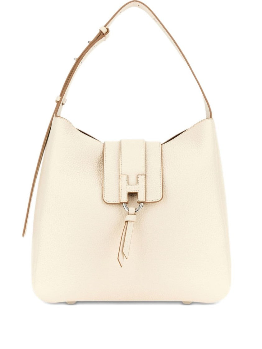 Hogan Textured Calf Leather Handbag With H-Clasp And Tassel Detail