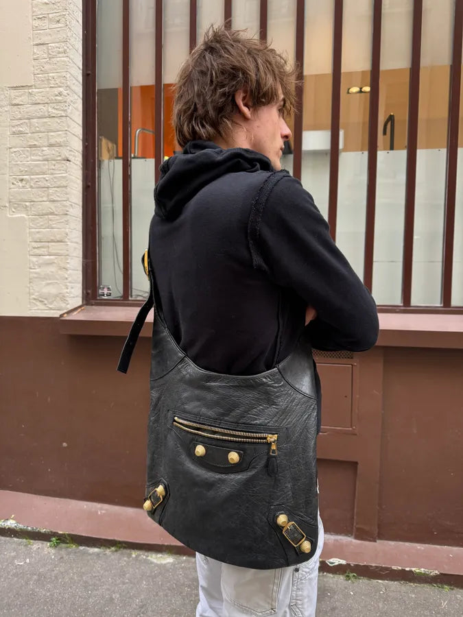 Balenciaga Black City Dark Green Leather Hobo Gold Hardware Bag