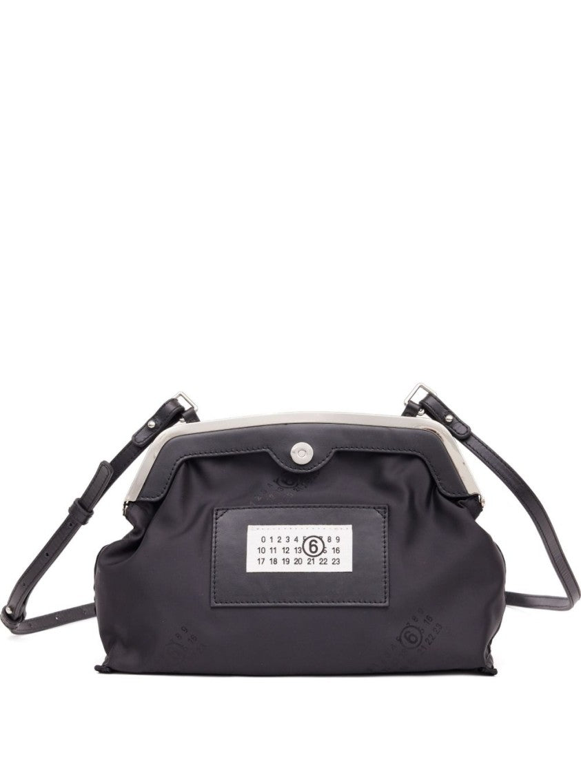 Mm6 By Maison Margiela Structured Black Polyester Clutch With Silver-Tone Closure